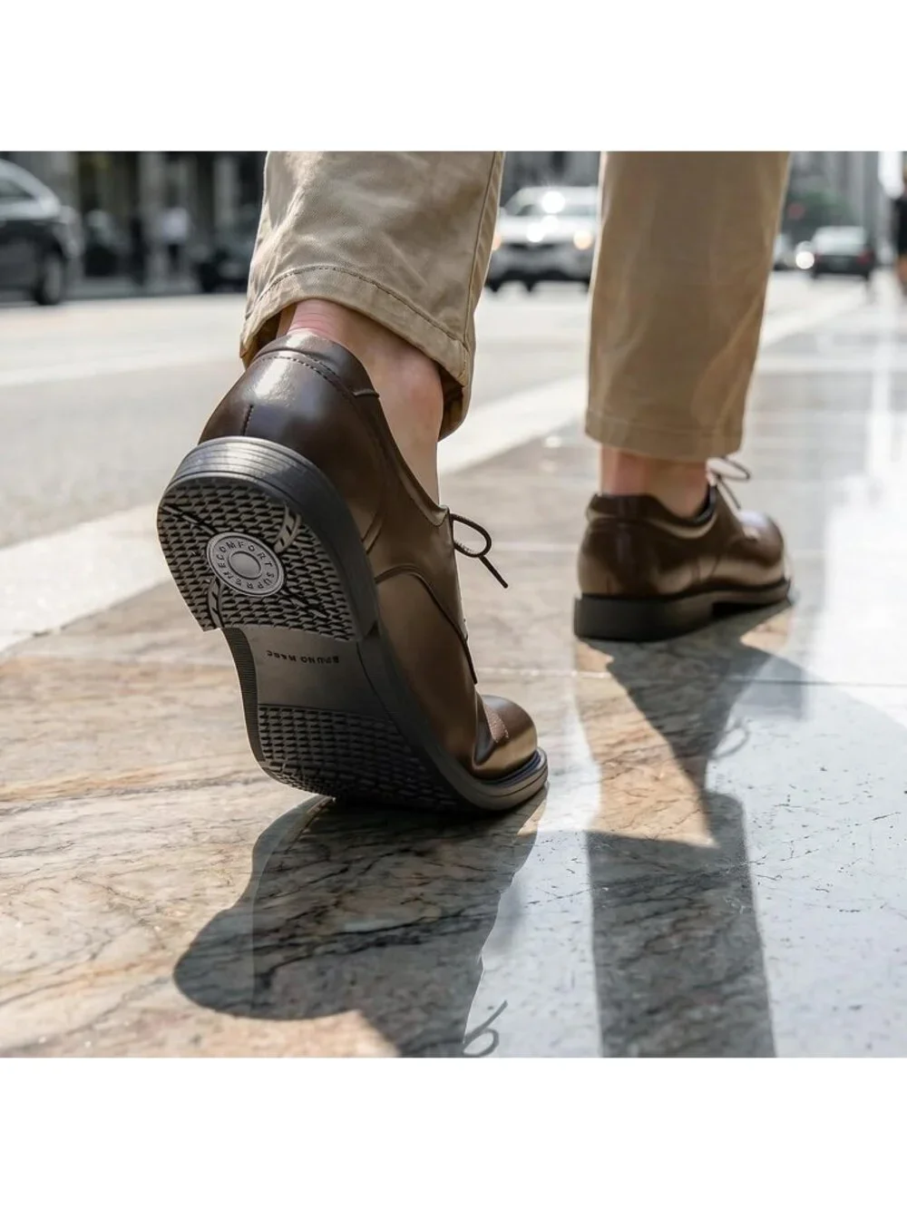 Men's Brown Matte Leather Anti-Slip Grooved Plain Toe Derby Tuxedo Dress Shoes